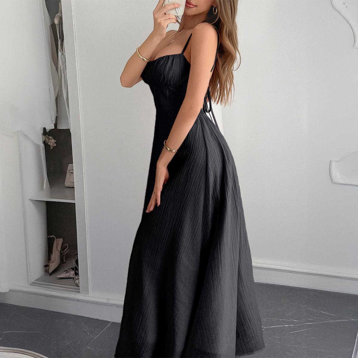 Diyun Casual Vacation Mini Strap Slim Long Dress Women's