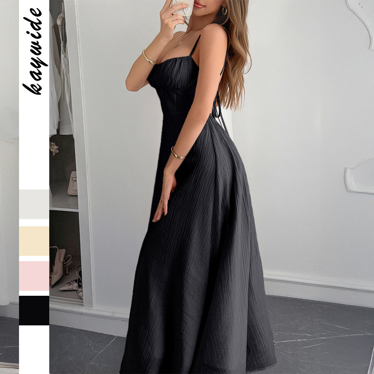 Diyun Casual Vacation Mini Strap Slim Long Dress Women's