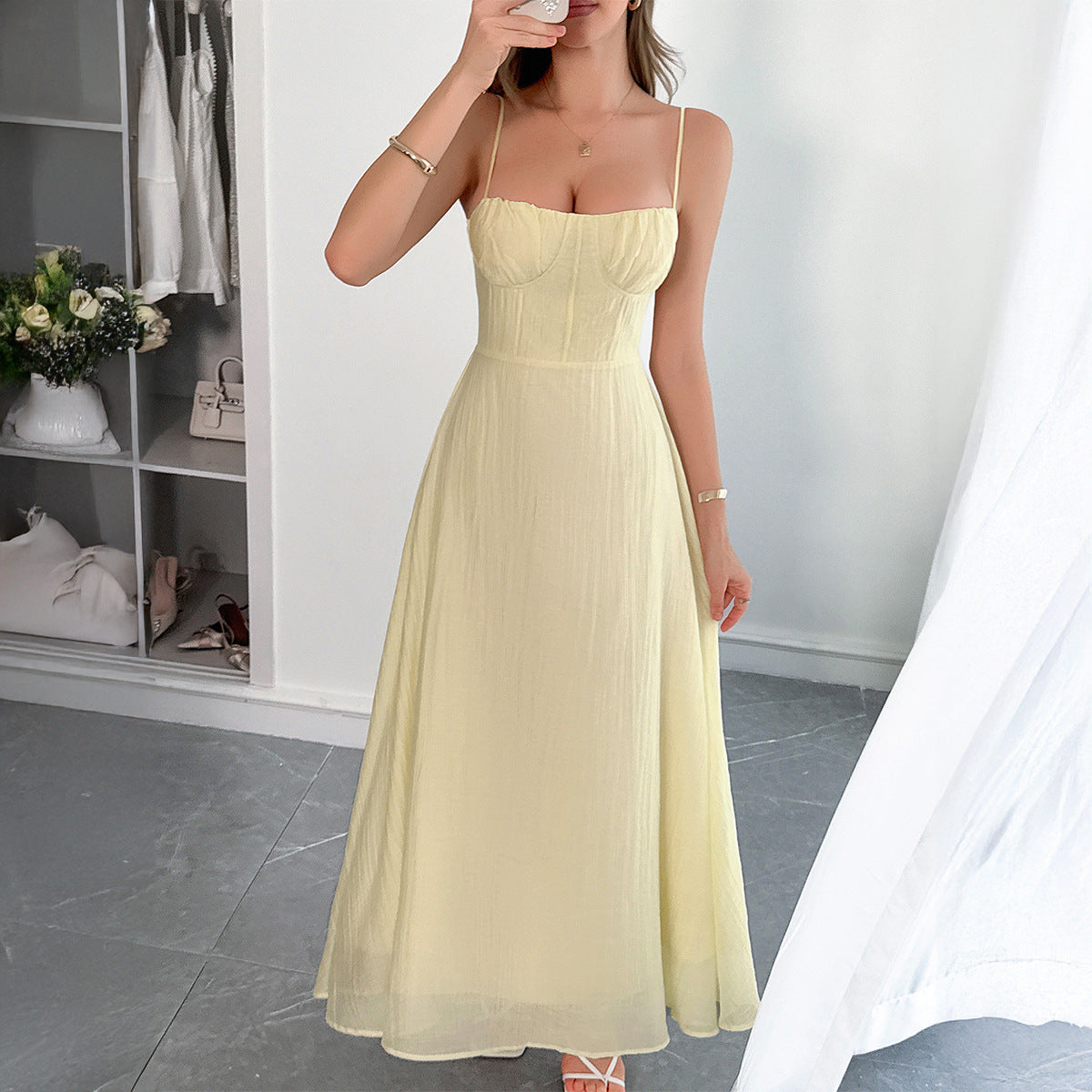 Diyun Casual Vacation Mini Strap Slim Long Dress Women's