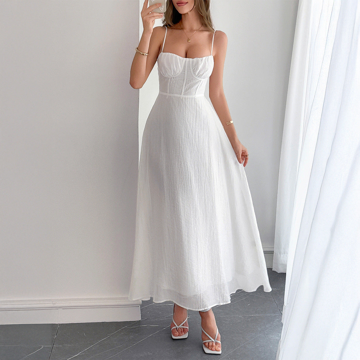 Diyun Casual Vacation Mini Strap Slim Long Dress Women's